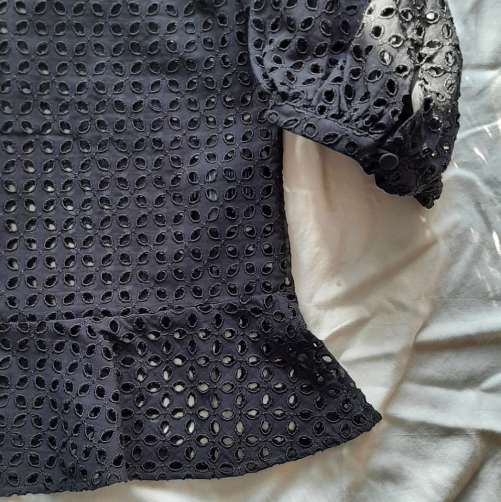 Club Monaco Puff Sleeve Eyelet Top in Black - Picture 11 of 11